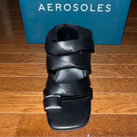 Aerosoles Black Leather Harley Heel Sandals Gladiator Straps Women’s Size 10 - Picture 2 of 8
